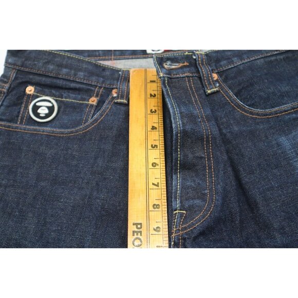 Aape by A Bathing Ape Loose 43X31 Men Indigo Garment Fly Button Camo Back Pocket - Picture 15 of 16